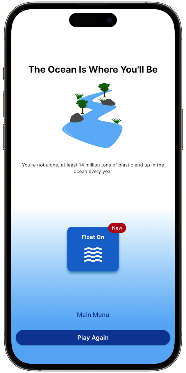 Screenshot of Last Bottle app showing the water endscreen.